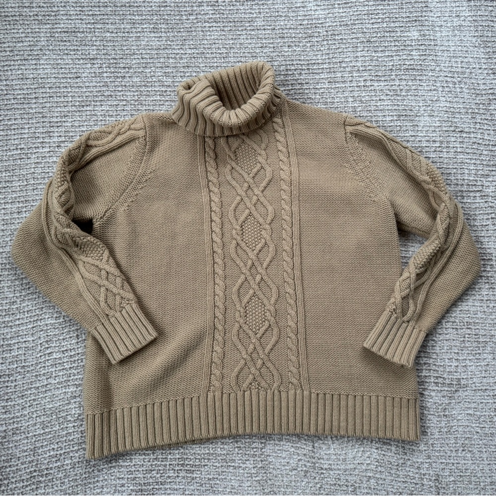 Eddie Bauer Women’s  Tan Cable Knit Turtleneck Sweater